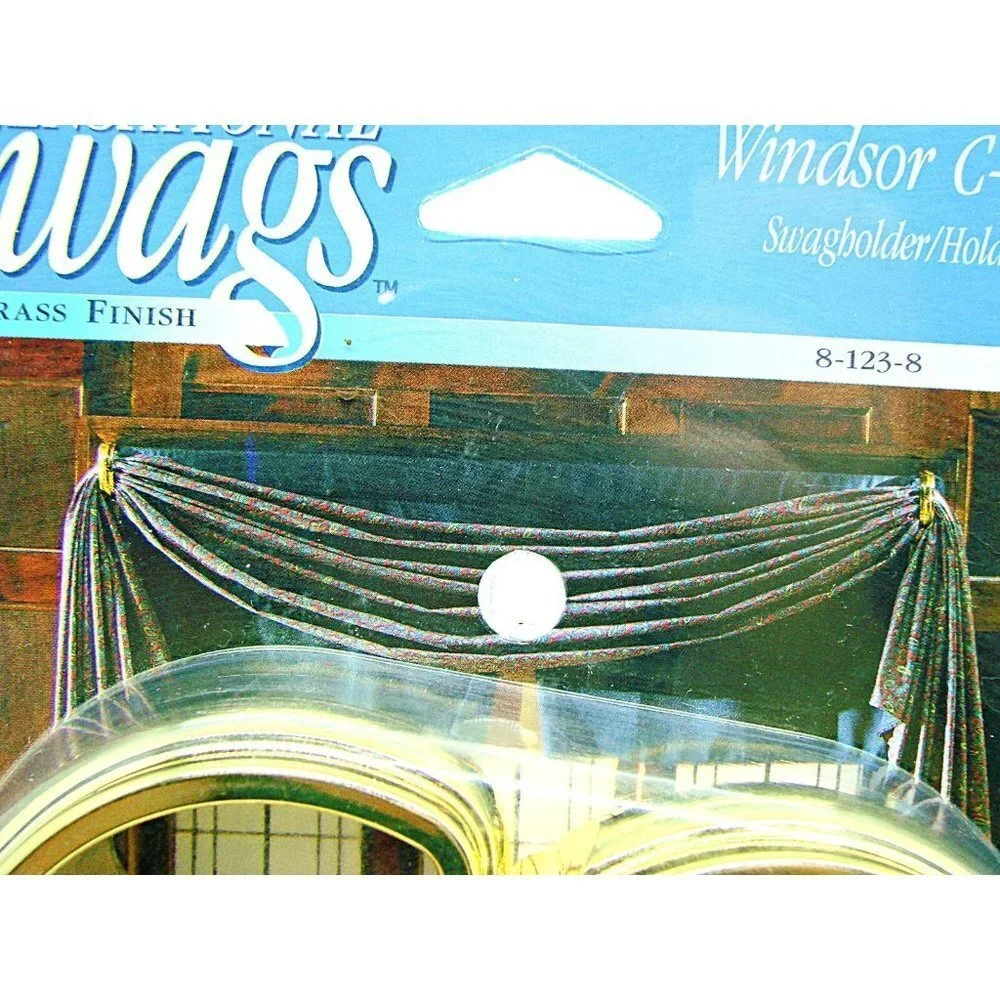 Graber Sensational Curtain Drape Swags Gold Brass Finish Windsor C-Ring One Pair